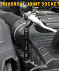 Heavy Duty Three Eighth Inch Drive Extension Bar Set With Three Six And Ten Inch Extensions Plus Universal Joint Socket in engine bay