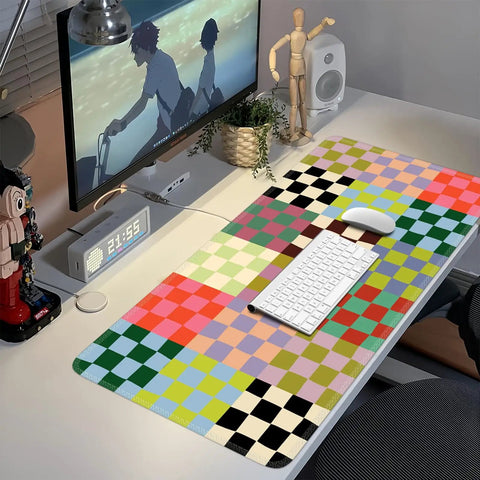 Retro Checkered Desk Mat Large Mouse Pad For Gaming And Work Ultra Smooth Surface Anti Slip With Stitched Edges XXL Keyboard Pad on desk