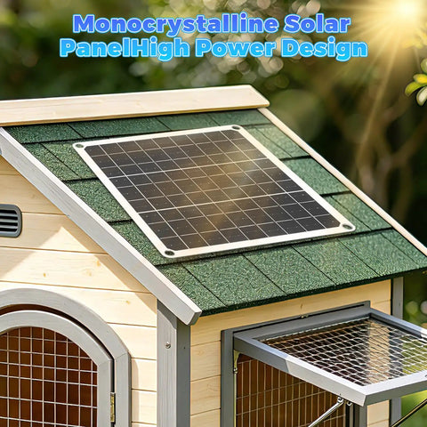 Solar Powered Coop Fan Kit With 15W Panel Keeps Your Coop Cool, Dual Four Point Seven Inch By Four Point Seven Inch IP65 Waterproof Fans, Outdoor Ventilation For Chicken Coops Greenhouses Sheds Dog Houses And Pet Enclosures