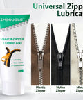 Zipper Lubricant For Plastic And Metal With Silicone Grease And Applicator Brush shown with plastic, nylon, metal zippers