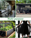 Two Pack Mosquito Netting For Patio And Garden Black 10 X 16.5 Ft Poly Mesh Screen installed on balcony and garden bed