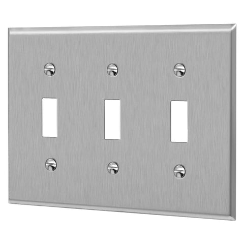 Stainless Steel Wall Plate For Toggle Switches 3 Gang 4.50 By 6.38 Inches Corrosion Resistant Cover For Rotary Dimmers And Lights Switches