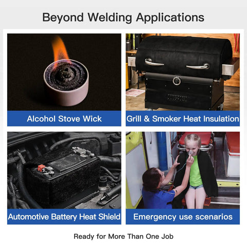 Image showing multiple uses for Two Pack 10x10 Inch Fireproof Welding Blanket Set, Carbon Felt Soldering Mat and Pad in various scenarios.