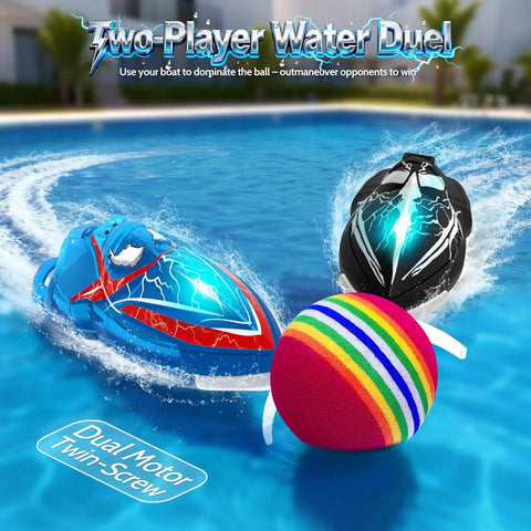 Two Pack Mini RC Boats With Floating Ball, 2.4GHz Remote Control, colorful ball in pool, dual speed, waterproof, for kids and adults.