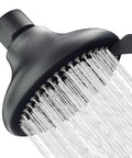 High Pressure 3-Function Rain Shower Head In Midnight Black Matte, 3.75 Inch Wide Angle with water flowing, spa-grade luxury