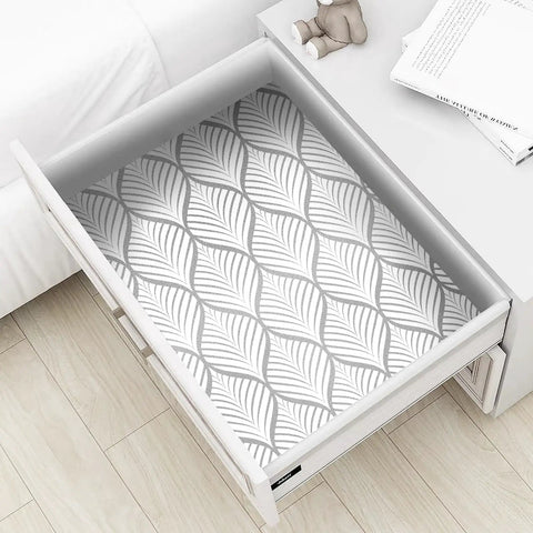 Silver Gray Peel And Stick Wallpaper For Cabinets And Bathrooms No Mess DIY Ready Modern Boho Leaf Design Removable Vinyl Contact Paper Self Adhesive Renter Friendly 17.5 By 480 Inches inside drawer