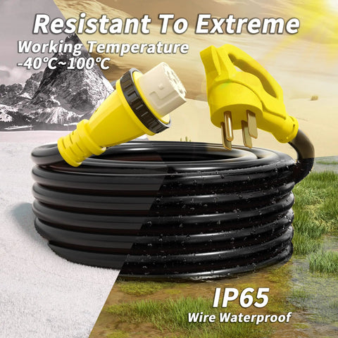 Beefy 50 Amp Generator Cord, 25Ft RV Extension Cable With 14-50P To SS2-50R, Emergency Home Power Backup, Safe Auto Transfer Switch Ready, Weatherproof Outdoor Generator Extension For Blackouts And Storms; yellow 25 ft cord, IP65 waterproof