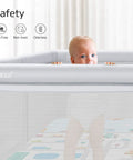 Baby in Extra Large Baby Playpen With Mat 79 By 71 Inches For Toddlers And Infants Safety Gate Play Yard In Light Gray