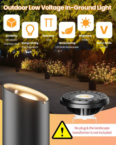 Low Voltage PAR36 Well Light With Replaceable 10W LED Bulb Warm White 2700K Adjustable Gimbal Ring Weatherproof