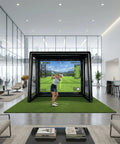 Inflatable Golf Simulator Enclosure With White Projection Screen, Portable Practice Net Tent For Indoor Outdoor Use, 1.5m L By 3.5m W By 2.8m H, Includes Air Pump For Home Garage Office Training in office setting
