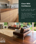 Modern kitchen and living room showcasing Go-To Wood Finish Safe Cleaning Soap For Floors, Furniture, And Cabinets, Non-Caustic, Dilutable 2-Liter