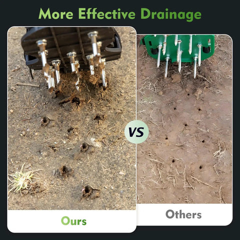 Comparison of Lawn Aerator Shoes With Ankle Protection And Adjustable Straps showing effective soil aeration results.