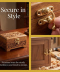 Close-up collage of Vintage Swing Bag Clasp Closure Lock Retro Latch For Jewelry Boxes And Wooden Chests Golden Metal Buckle.