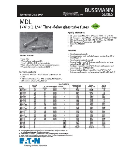 Technical data sheet for Time Delay Slo Blo Glass Fuse One Amp 250 Volt 3AG Size One Quarter Inch By One And One Quarter Inch Pack Of Five For Electronics And Automotive Circuits.