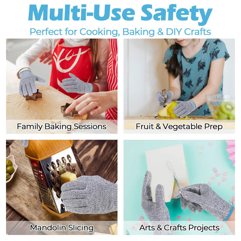 Kids Cut Resistant Gloves For Cooking And Crafting, 100 Percent Food Safe, used in various kitchen and crafting activities
