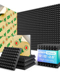 Kick The Echo Down With These Slap On 12 Pack High Density Acoustic Foam Panels Self Adhesive Wall Tiles For Home Studio Gamer Setup Quick Expand Game Changing Sound Dampening, 12"x12"x2" panels.