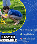 Child assembling Glow In The Dark Rocket Launcher Kit For Kids With Four Soft Foam Rockets Backyard Blast Off STEM Toy