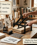 Person using Printing Linocut Hand Lever Press Kit With Rollers And Felt Pads For Lino Cuts And Woodblock Printing DIY Set