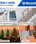 300 Feet One Eighth Inch Stainless Steel Cable Railing Kit With T316 Wire Rope 7x7 Strands, 1800 Pound Beefy Breaking Strength For Indoor Outdoor Coastal Deck Railing System Hardware WR02 in various applications including outdoor deck, indoor stairs, string lights, and clotheslines.