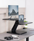 No Brainer Height Adjustable 25 Inch Standing Desk Converter for sit and stand setup with monitor and laptop, black color