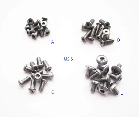 Dead nuts tight M2.5 Folding Knife Pivot Screws collection, rustproof stainless steel, various angles displayed on white background.