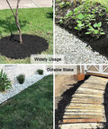 Four gardens with Spiral Landscape Anchoring Spikes 8 Inch Set For Lawn Edging Tough As Nails Durable Plastic Stakes installed