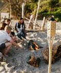 Easy Pour 12 Pack Bamboo Torch Set With Classic Weave Brown Finish Outdoor Lawn Patio Garden Lighting at beach campfire