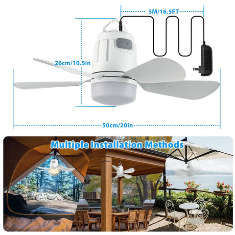 Outdoor Gazebo Ceiling Fan With Light, Plug In Patio Fan With 16.5 Ft Cord, Portable for Canopies and Pergolas Installation Options