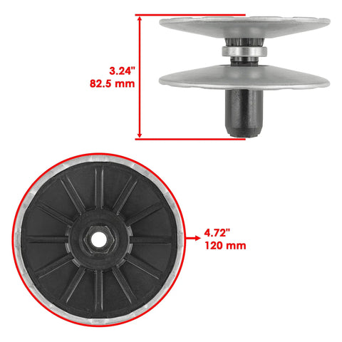 Beefy Secondary Transmission Variator Pulley For John Deere D105 E100 X105 MIA12482 Replacement Part, top and side view.
