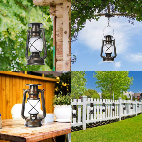 Collage of Bronze Vintage Solar Lanterns Two Pack Outdoor Lights With LED for patio, garden, and yard decor