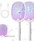 Portable 2 In 1 Electric Fly Swatter Bug Zapper Racket With Purple Light Attractant Rechargeable 1800mAh Foldable 180
