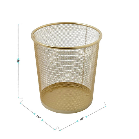 Ryder Gold Mesh Metal Trash Can 4.5 Gallon Office Wastebasket With Non Slip Feet Lightweight Durable Mesh For A Clean Organized Desk And Home Office For Your Desk Setup 10-inch diameter