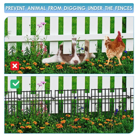 37ft Long Garden Animal Barrier Fence 13 Inch High Rustproof Metal Wire No Dig Dog Border Fence 26 Pack Ground Stakes 1.44 Inch Gap Decorative Fence Keep Dogs Rabbits Out of Your Yard installed to protect flowers.