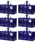 Heavy Duty Moving Bags 6 Pack Large Storage Bags With Zipper And Handles Waterproof Tote Bags, set of six blue bags
