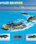 High Speed RC Boat For Kids And Adults With Jet Pump Propulsion 20 KMH Shallow V Hull Hidden Propeller in pool showing capsize recovery