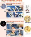 Image instructions for using All In One Zipper Repair Kit With Replacement Sliders Pulls And Stoppers For Universal Zippers Including Size 3 And 5