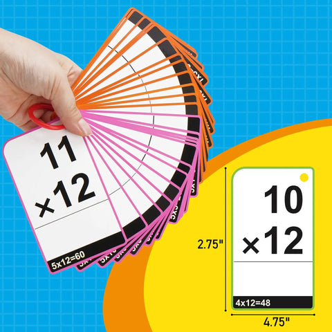 Hand holding 91 Multiplication Mastery Flash Cards 0-12 Set With 91 Cards And Rings, Times Tables Practice For Grades 2 3 4 5 6