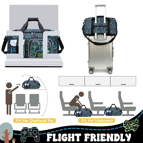 Inprof kid’s 3-piece hardside luggage set in blue game-day with spinner wheels; includes 16” carry-on and two bags