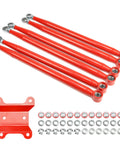 64 Inch Maverick X3 Rear Radius Rods Beefed Up Upgrade Kit Heavy Duty Red Steel Straight Arms For Maximum Ground Clearance And Stability Bolt On Fit For 2017 To 2023 X3 Turbo Turbo R RR MAX 6 Piece Set, red steel rods