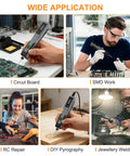 Sweet Cordless Soldering Iron Kit with 5 Second Heat Up in use for circuit boards, SMD work, RC repair, DIY pyrography, and jewelry welding.