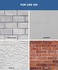 Surfaces for Basement And Masonry Waterproofing Paint For Inside And Outside Use White 1 Gallon including cinder block, concrete, stucco, and brick.