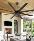 Beefy 72 Inch No Light Ceiling Fan With Remote Control Quiet DC Motor 8 Reversible Blades installed on covered patio