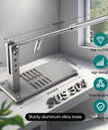 Oyster Shucker Machine Opener Set with pro grade aluminum base, 6 groove stabilizers, and solid stainless steel pry bar on counter.