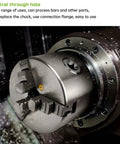 Beefy Lathe Chuck Spindle Assembly Kit with 3-Jaw Chuck and 750W 110V Motor, showing central through hole, close-up angle.