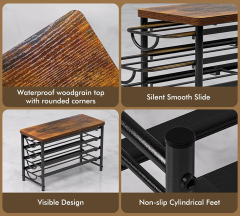 Universal Coffee Pod Holder With Two Multifunctional Storage Drawers showcasing woodgrain top and sturdy cylindrical feet design.