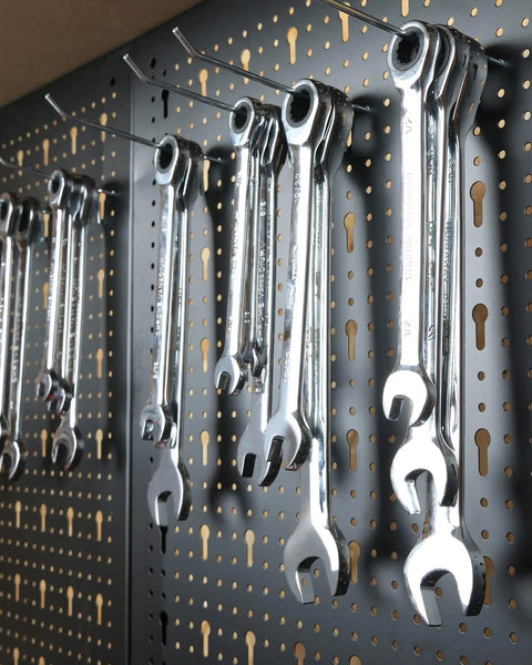 Beast Heavy Duty Workbench With Pegboard And Drawers For Garage And Home Workshop with tools hanging on pegboard