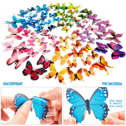 120 Pieces 3D Colorful Butterfly Wall Stickers Set, Removable Wall Decals For Party Decor, Office Or Bedroom, showing PVC texture