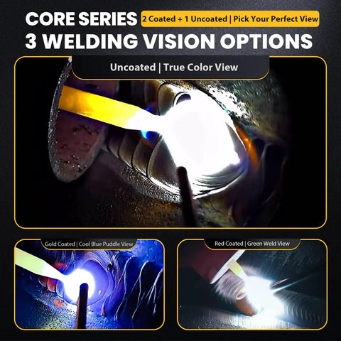 Image showing Auto Darkening Welding Lens Shade 10 HD For Pancake And Sugar Scoop Hoods 2x4 1 Quarter Inch in use during a weld.