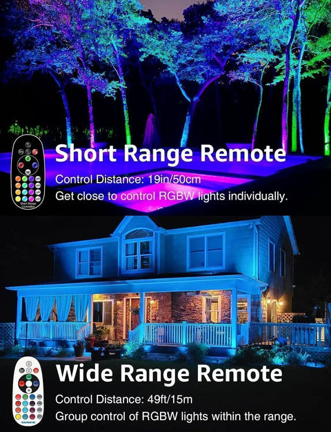 8 Pack 12W Rgb Low Voltage Landscape Lights With Remote Control Spotlight Waterproof Outdoor Garden Yard Decor showcasing lighting effects