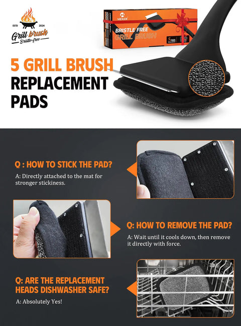 Bristle Free Grill Brush With Five Replacement Heads For Cast Iron And Stainless Steel Grates Safe Outdoor BBQ Scraper